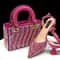 Fuchsia Rhinestone Pointed Toe Heel And Matching Bag Set For Women 5