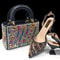 Fuchsia Rhinestone Pointed Toe Heel And Matching Bag Set For Women 0