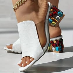 crystal glow square heel sandals for women