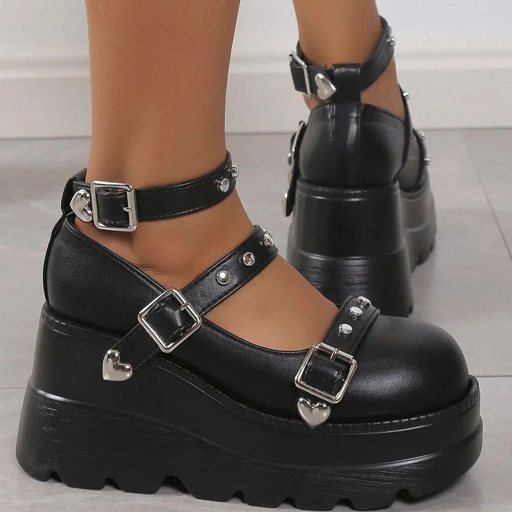 Midnight Rebel Studded Mary Jane Platform Heels 2