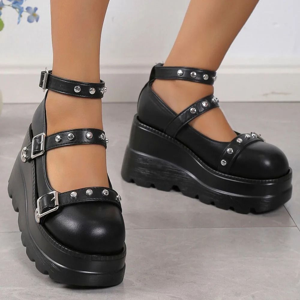 Midnight Rebel Studded Mary Jane Platform Heels 5