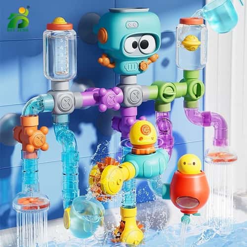 Splash and Spin Baby Bath Toys with Suction Cups and Water Tubes Set
