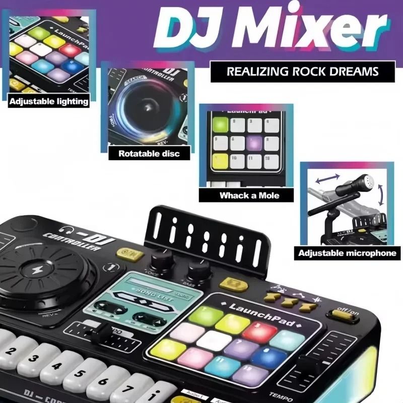 Kids DJ Mixer Toy With Electronic Piano Keyboard And Sound Effects 3
