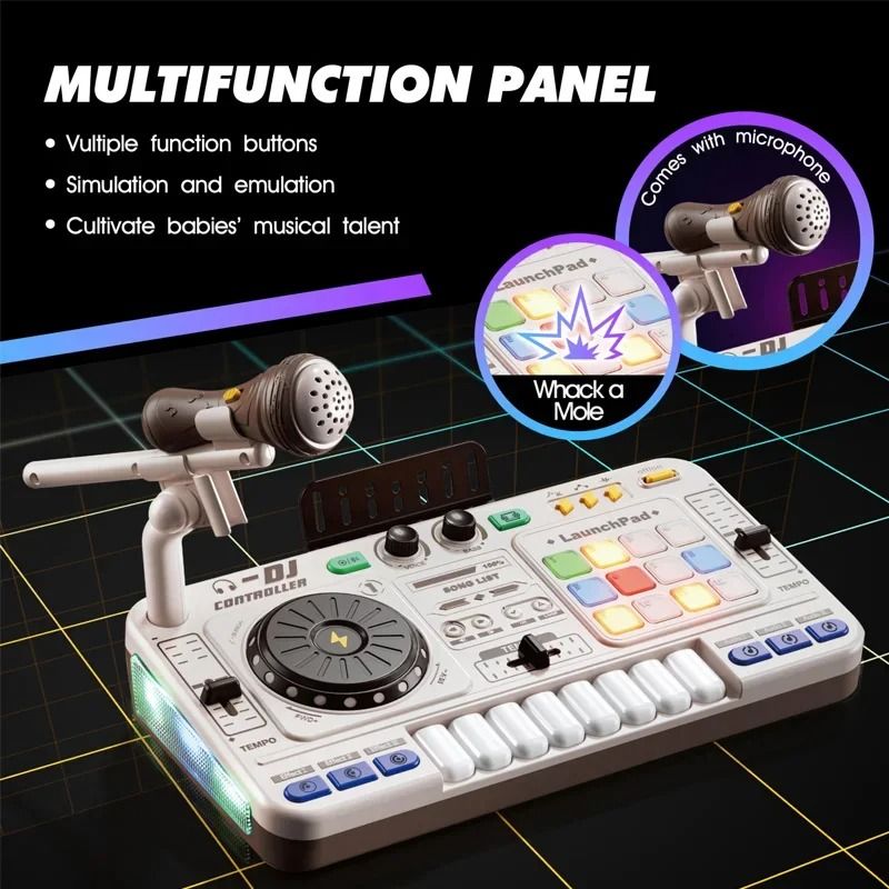 Kids DJ Mixer Toy With Electronic Piano Keyboard And Sound Effects 4