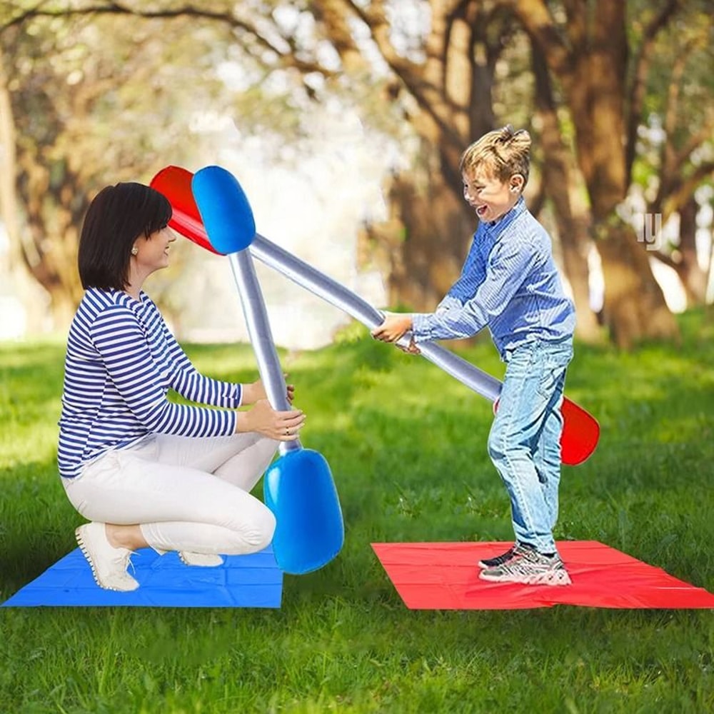 Kids Inflatable Jousting Sticks Set With Mats For Backyard Party Fun 3