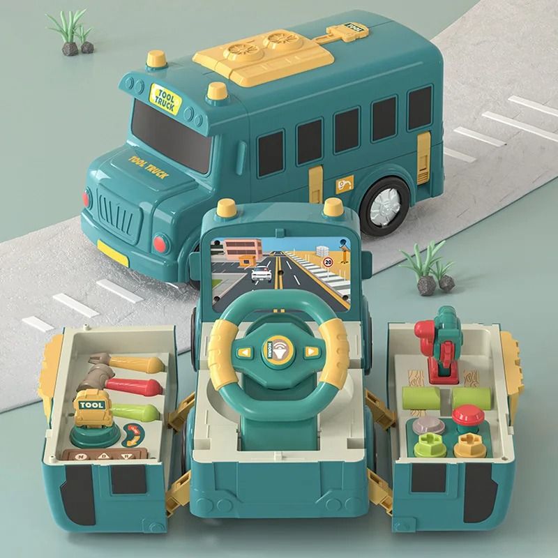 Toddler School Bus Toy With Steering Wheel Sound And Light 1