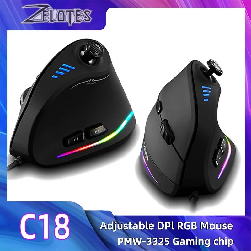 C18 Vertical Gaming Mouse 10000 DPI Programmable RGB Wired Mouse 0