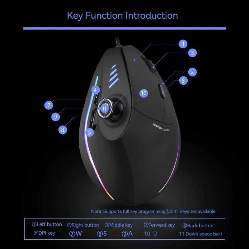 C18 Vertical Gaming Mouse 10000 DPI Programmable RGB Wired Mouse 2