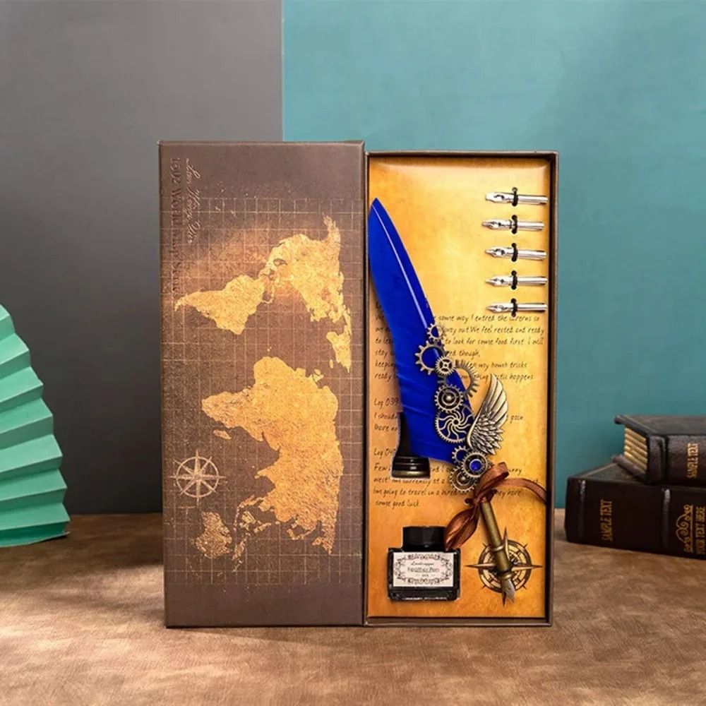 Antique Feather Dip Pen Calligraphy Quill Pen Set With Mechanical Wing Base 8