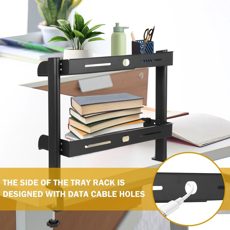 2 Tier Clamp On Desk Shelf No Drill Metal Organizer Rack 1
