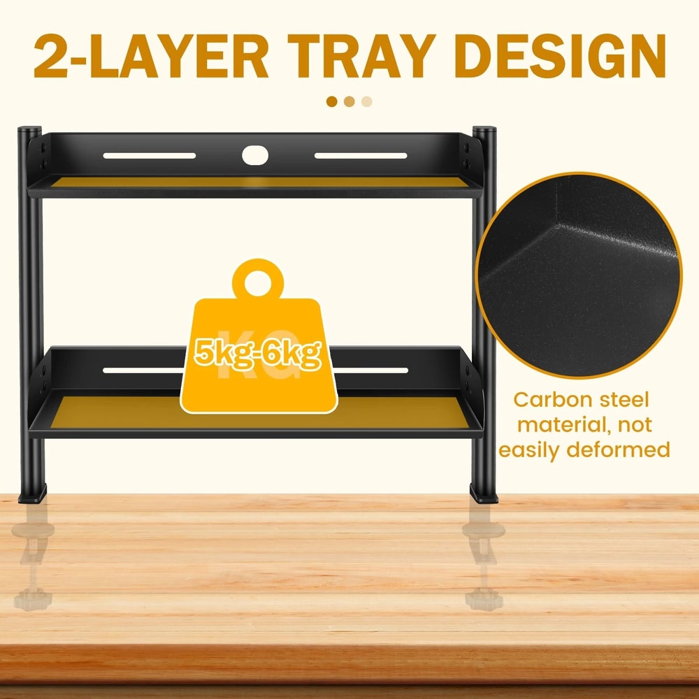 2 Tier Clamp On Desk Shelf No Drill Metal Organizer Rack 2