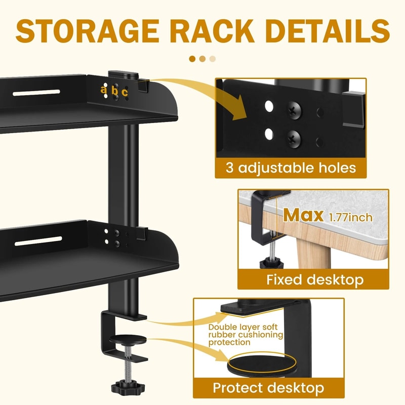 2 Tier Clamp On Desk Shelf No Drill Metal Organizer Rack 5