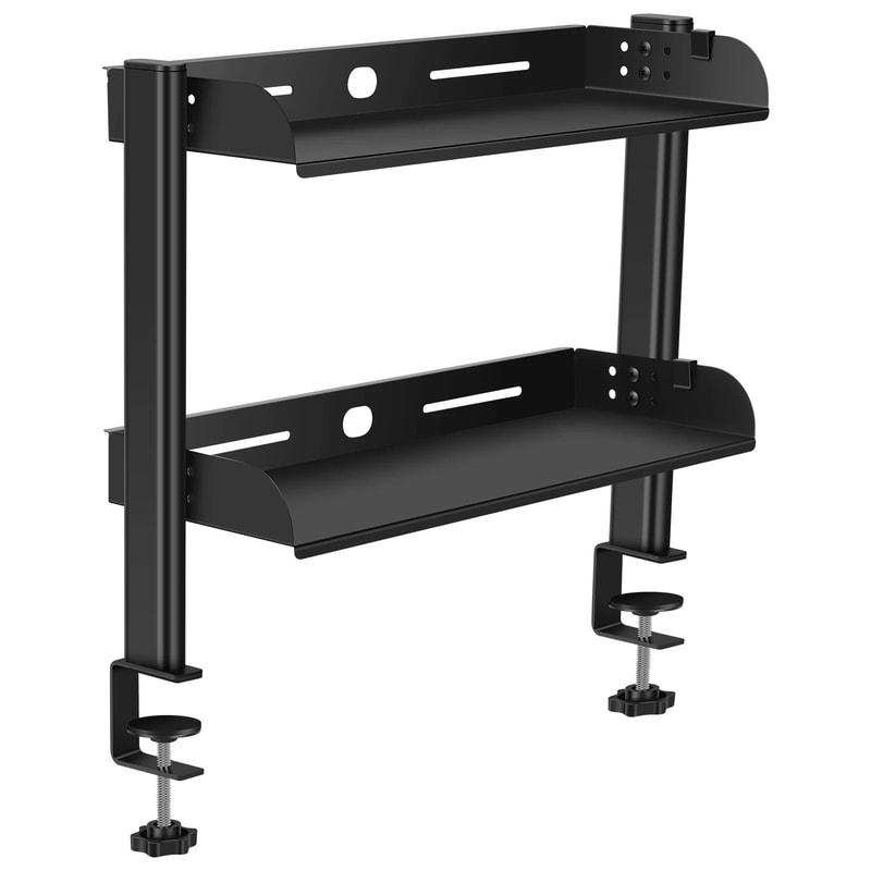 2 Tier Clamp On Desk Shelf No Drill Metal Organizer Rack 6