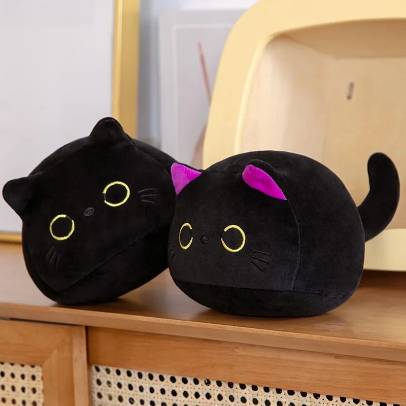 Kawaii Black Cat Plush Doll Mini Round Stuffed Toy Keychain 0