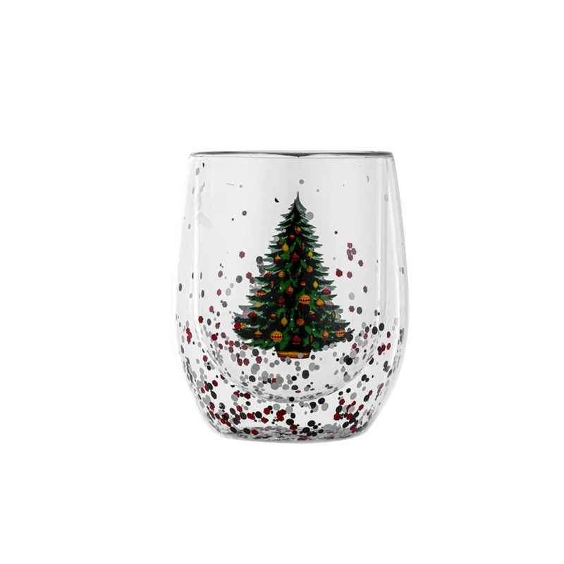 Double Wall Christmas Glass Mug Heat Resistant Holiday Coffee Cup 2