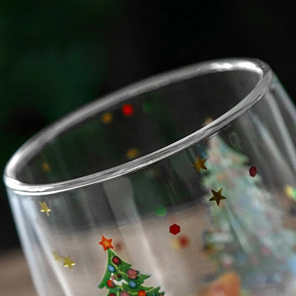 Double Wall Christmas Glass Mug Heat Resistant Holiday Coffee Cup 3