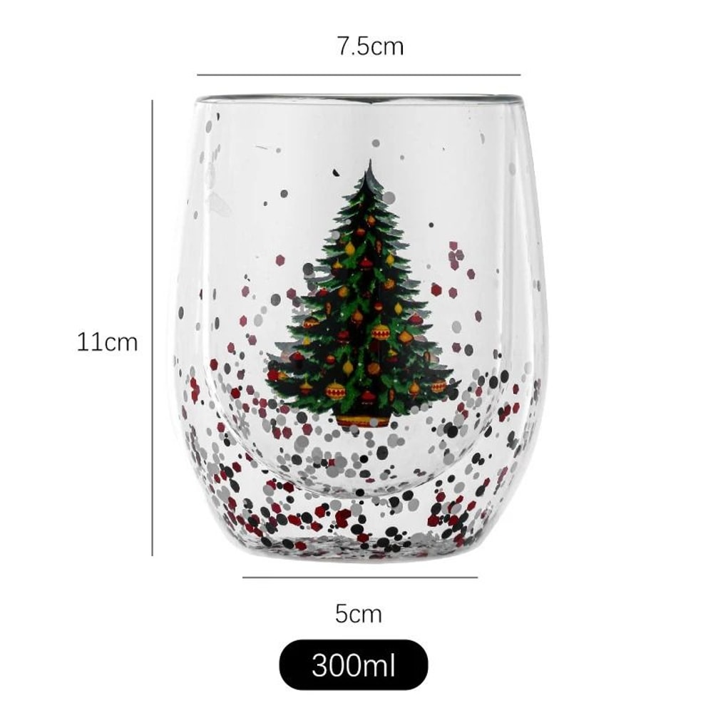 Double Wall Christmas Glass Mug Heat Resistant Holiday Coffee Cup 4
