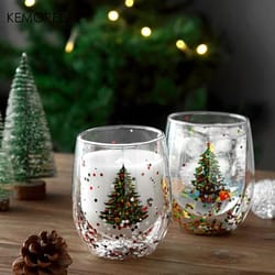 double wall christmas glass mug heat resistant holiday coffee cup
