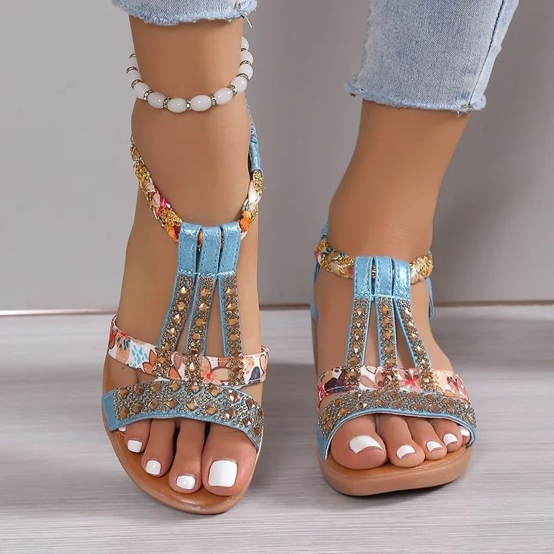 Women Wedge Sandals Boho Platform Peep Toe Rhinestone Summer Shoes 4