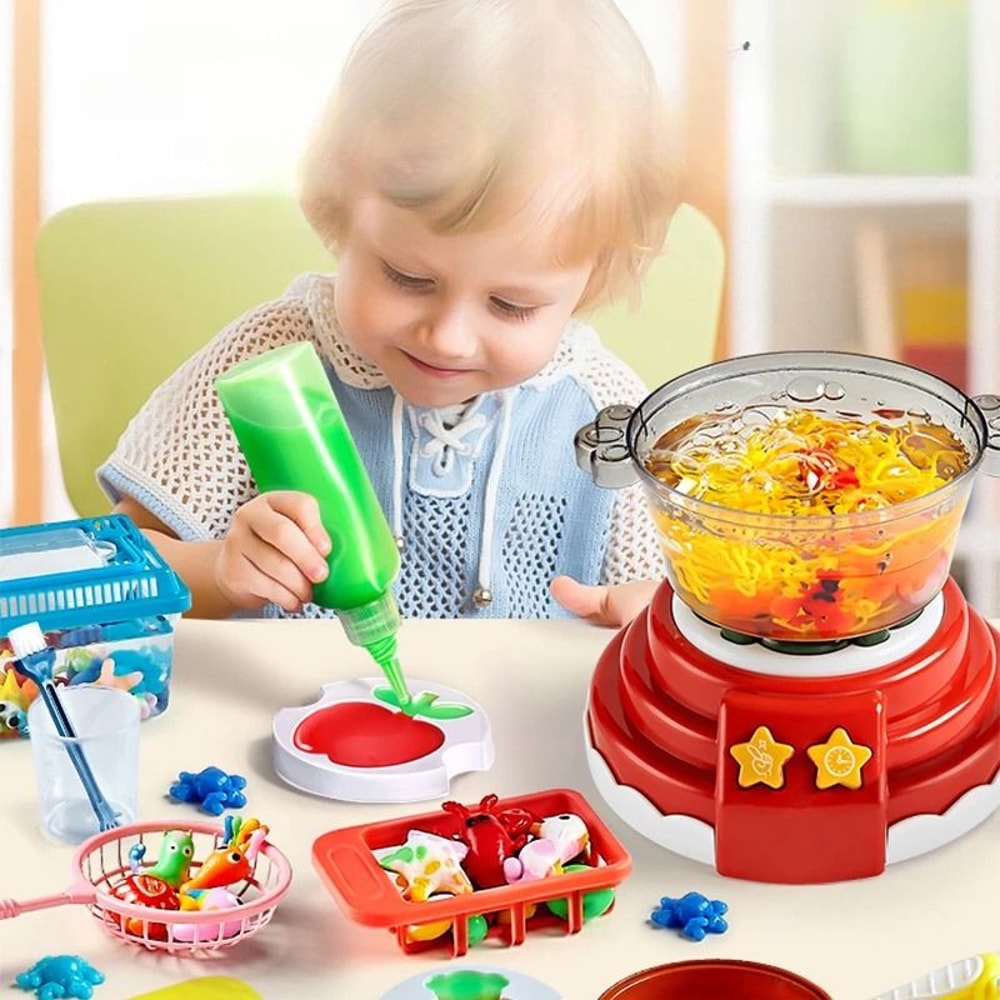 Kids Electric Hot Pot Kitchen Playset With Bubble Light And Sound 6
