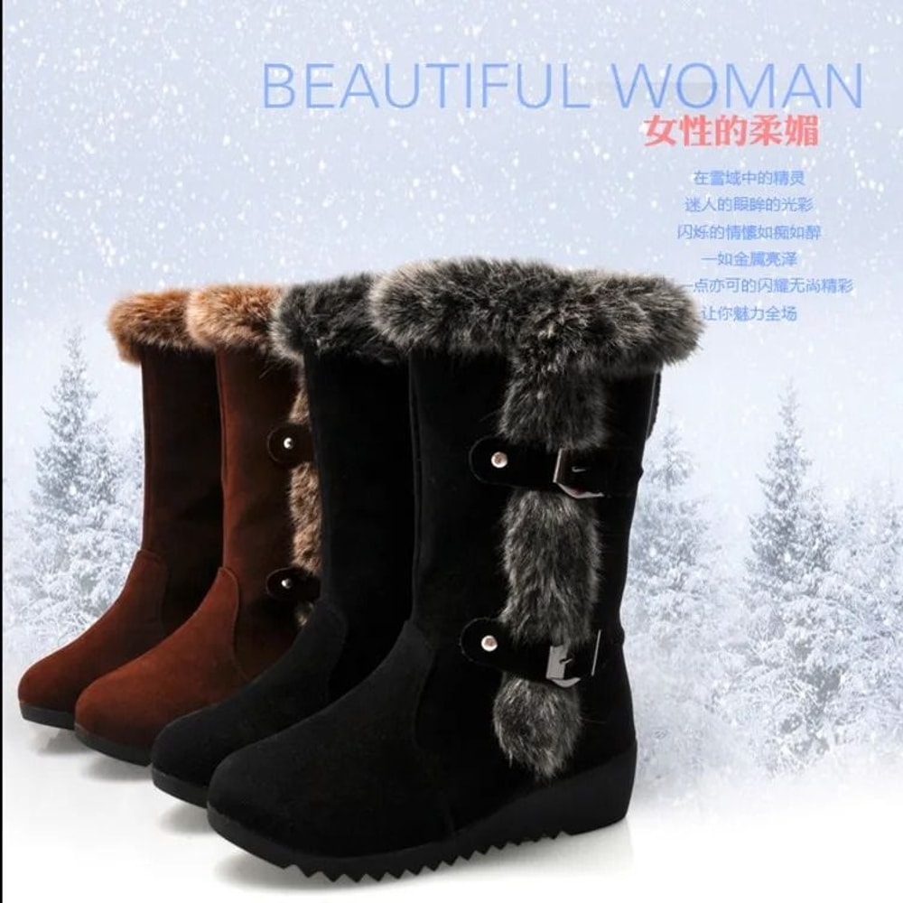 Womens Mid Calf Winter Snow Boots With Warm Fur Lining 0