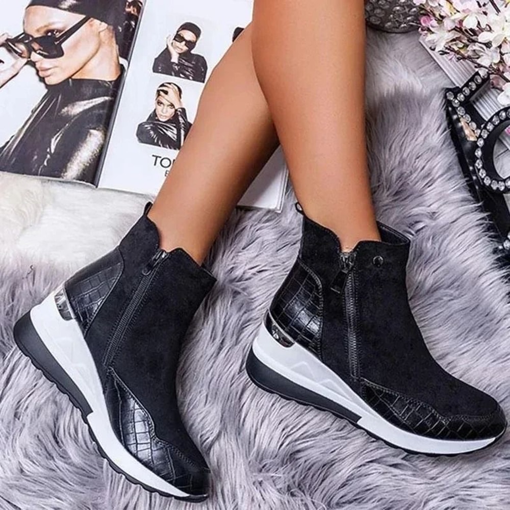 Womens High Top Platform Sneakers With Wedge Sole And Side Zipper 8
