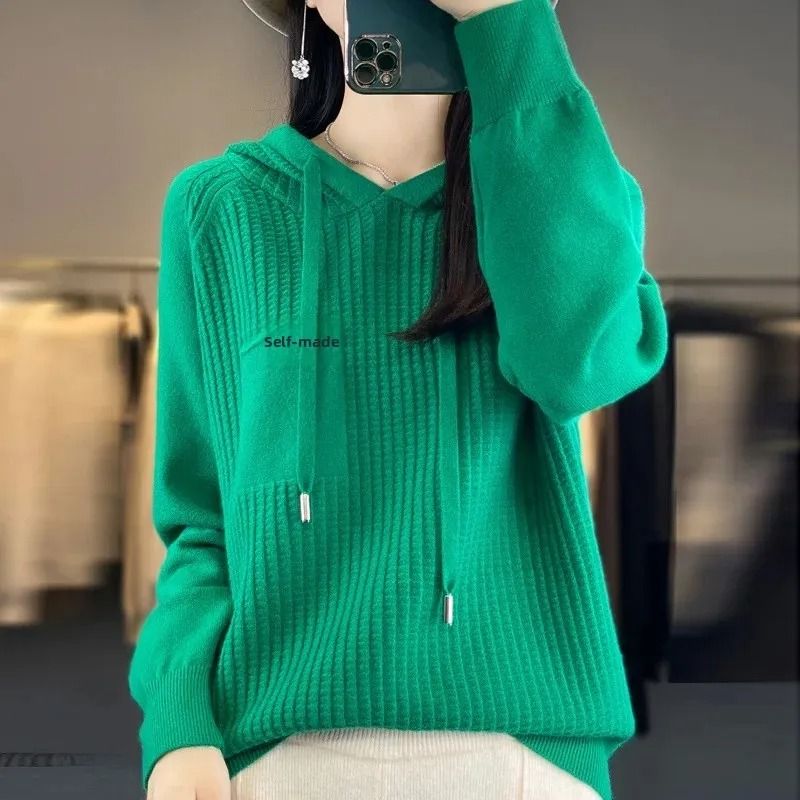 Korean Style Loose Fit Knitted Hoodie Women Cozy Spring To Winter Pullover 11