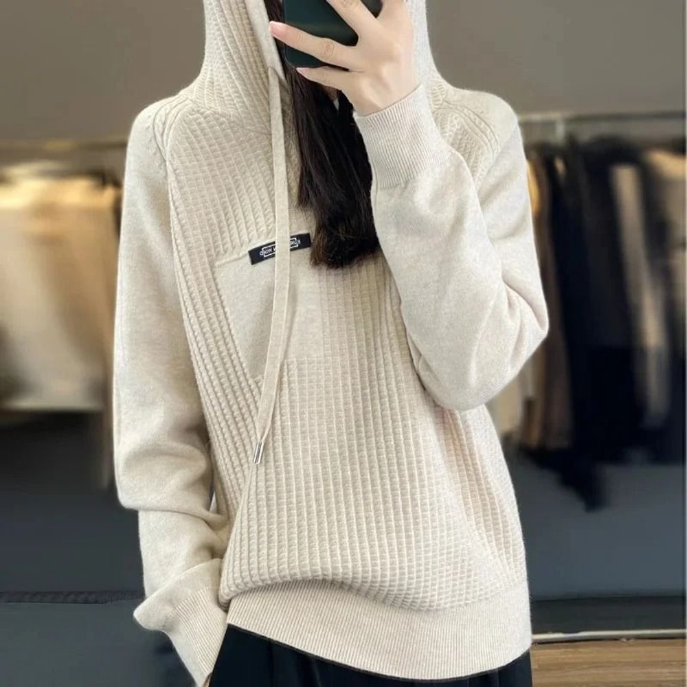Korean Style Loose Fit Knitted Hoodie Women Cozy Spring To Winter Pullover 4