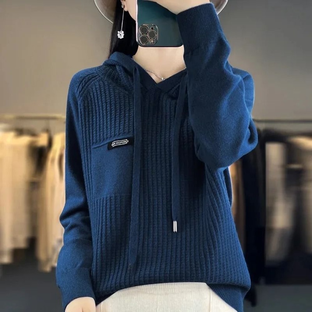 Korean Style Loose Fit Knitted Hoodie Women Cozy Spring To Winter Pullover 1