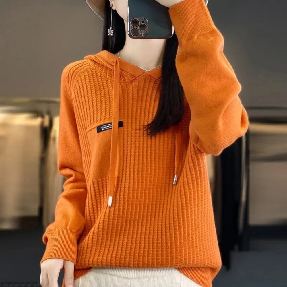 Korean Style Loose Fit Knitted Hoodie Women Cozy Spring To Winter Pullover 2