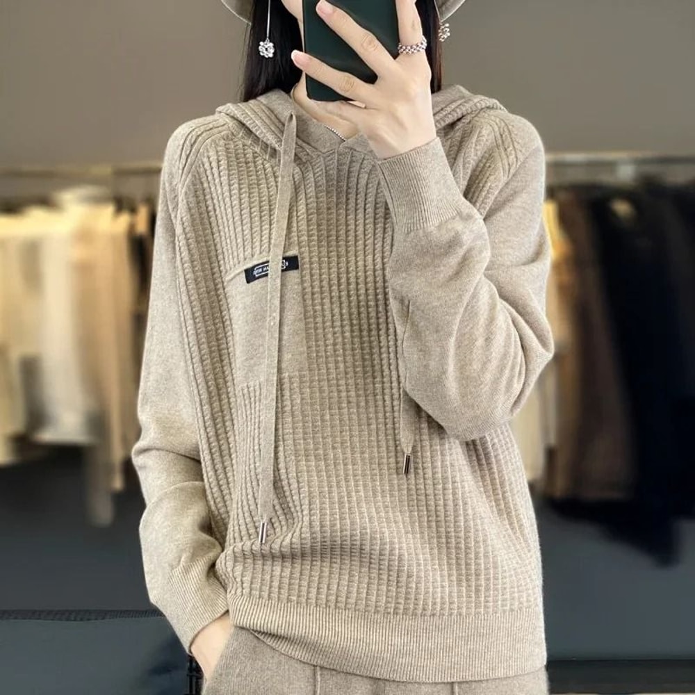 Korean Style Loose Fit Knitted Hoodie Women Cozy Spring To Winter Pullover 13