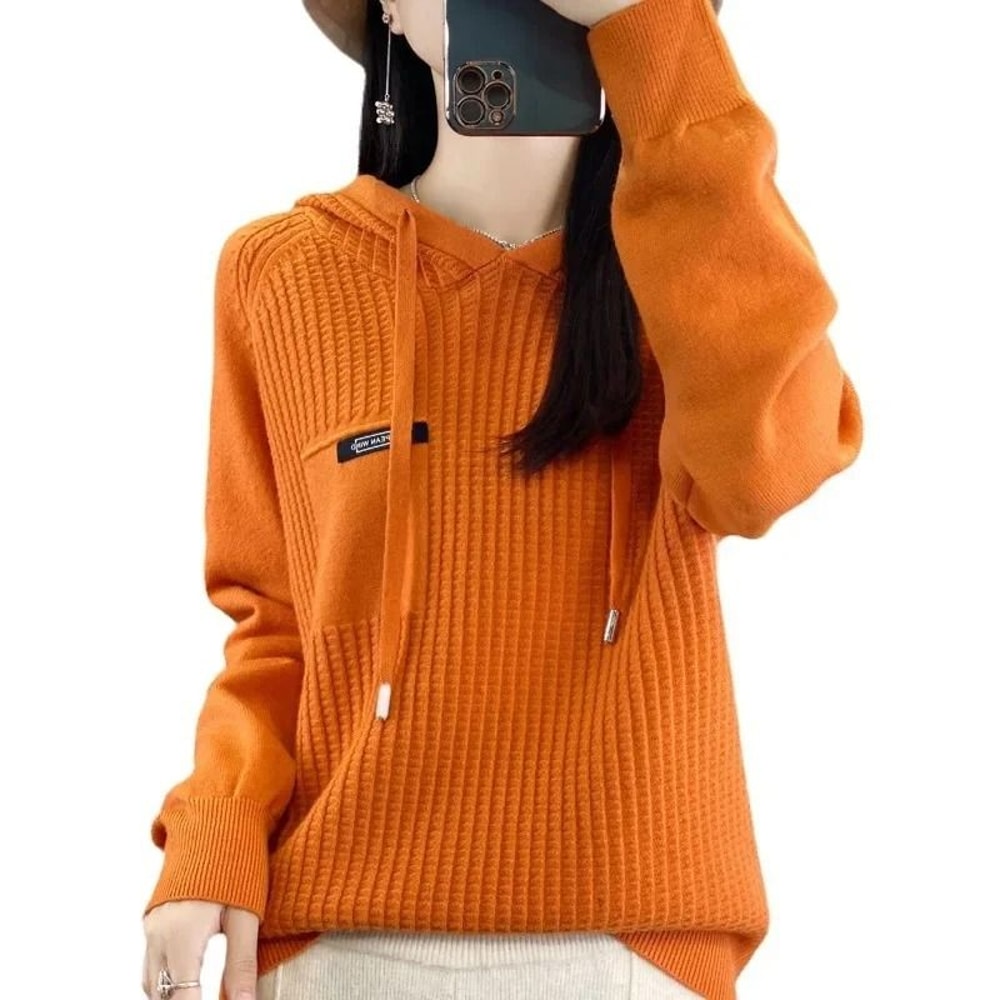 Korean Style Loose Fit Knitted Hoodie Women Cozy Spring To Winter Pullover 14