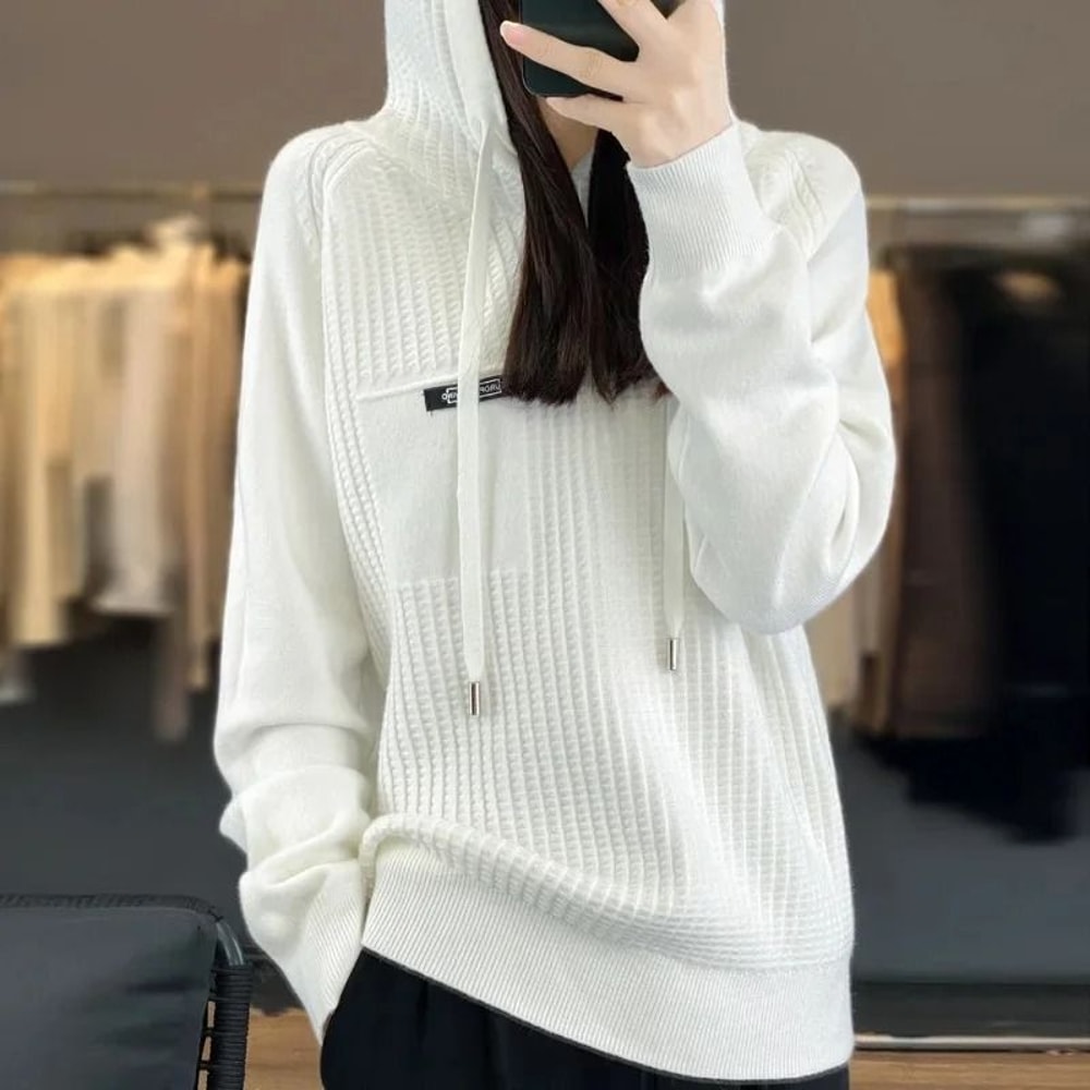 Korean Style Loose Fit Knitted Hoodie Women Cozy Spring To Winter Pullover 15