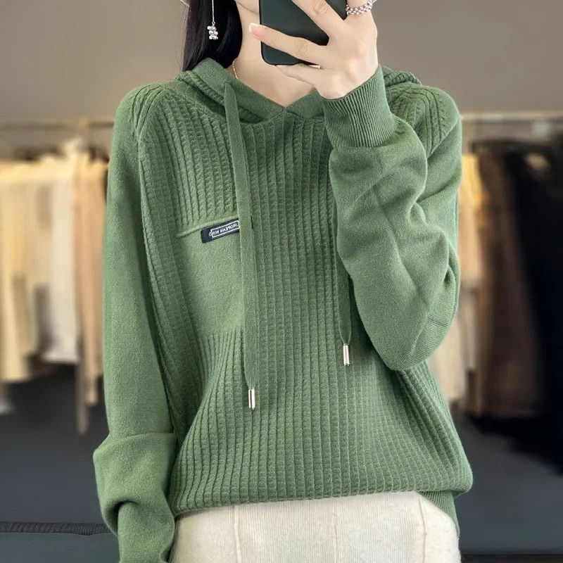 Korean Style Loose Fit Knitted Hoodie Women Cozy Spring To Winter Pullover 17