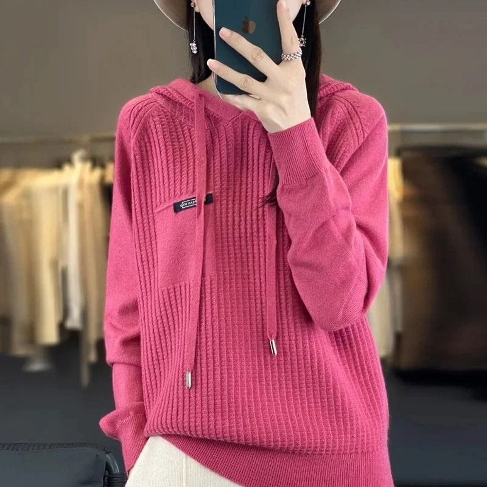 Korean Style Loose Fit Knitted Hoodie Women Cozy Spring To Winter Pullover 10
