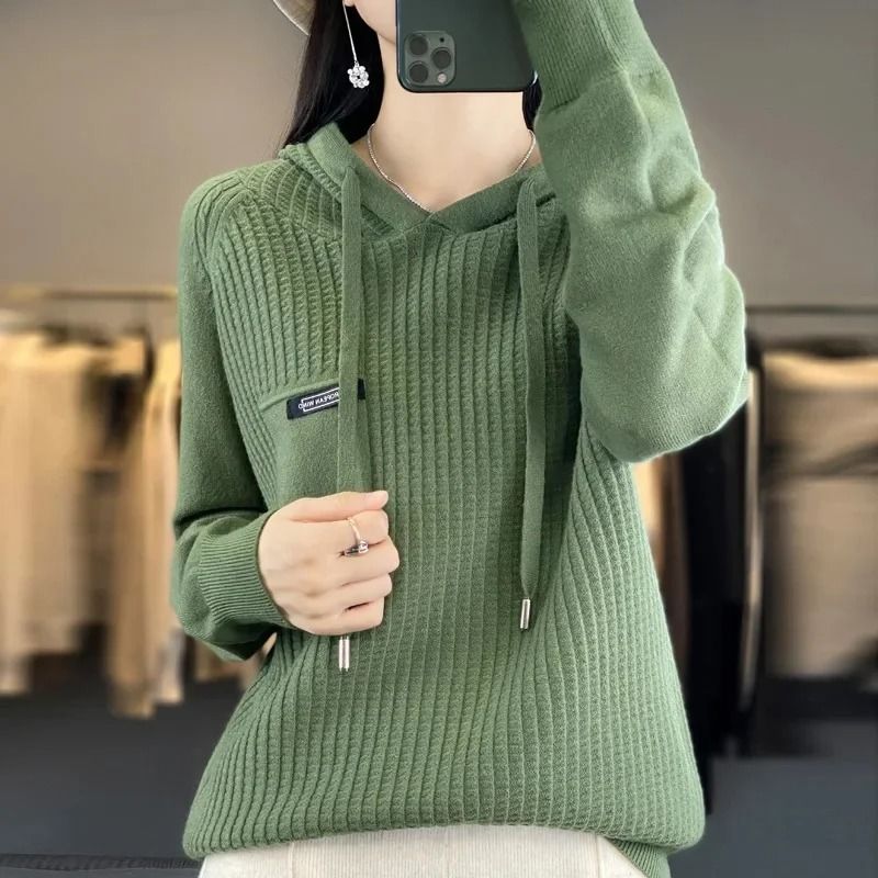 Korean Style Loose Fit Knitted Hoodie Women Cozy Spring To Winter Pullover 8