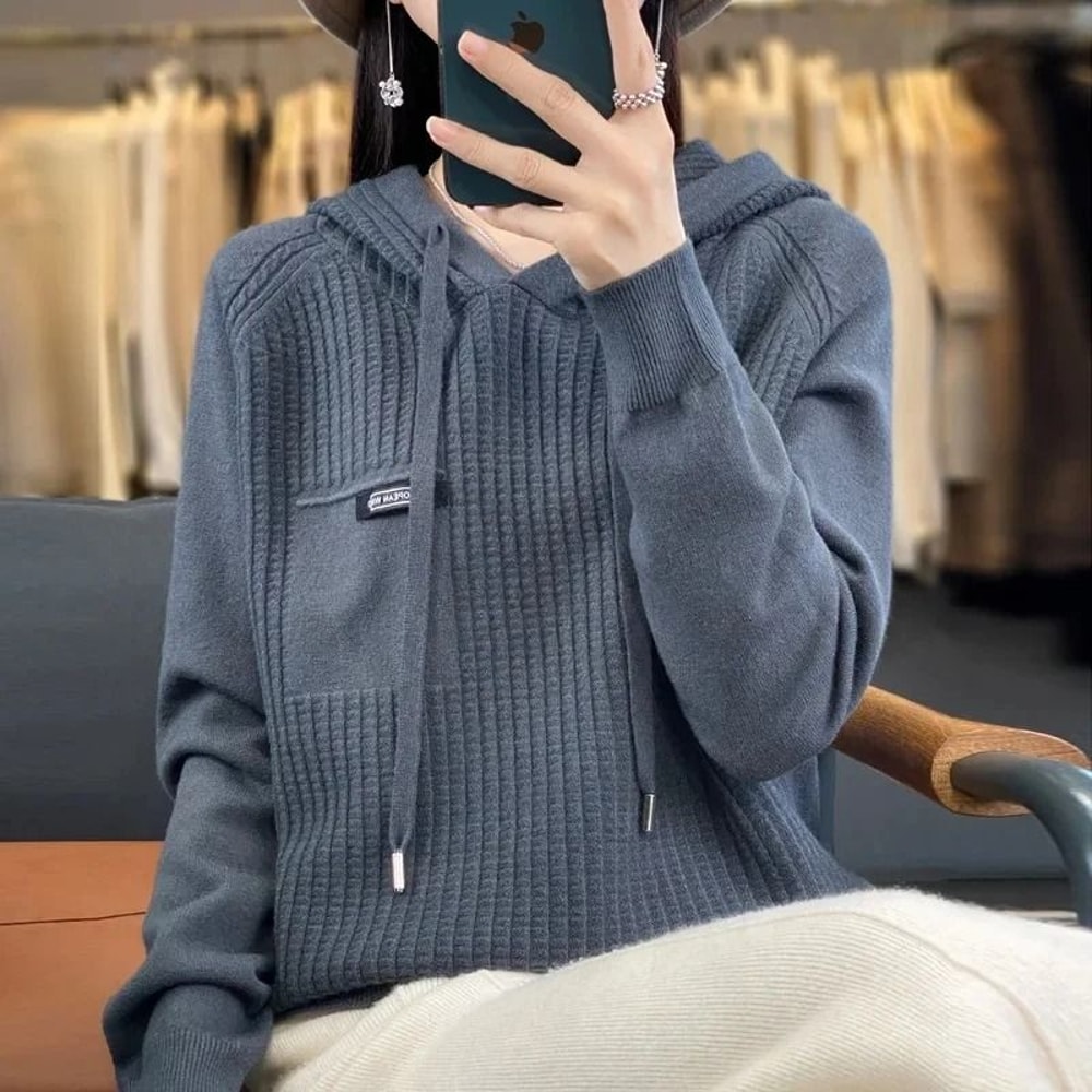 Korean Style Loose Fit Knitted Hoodie Women Cozy Spring To Winter Pullover 5