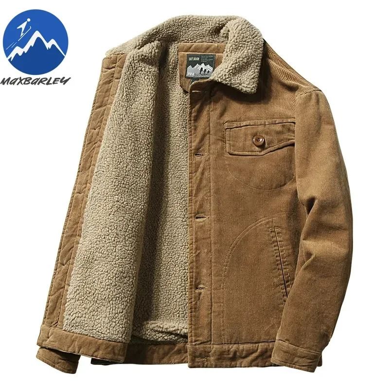 Mens Winter Corduroy Parka Plus Velvet Cotton Jacket Korean Casual Style 1