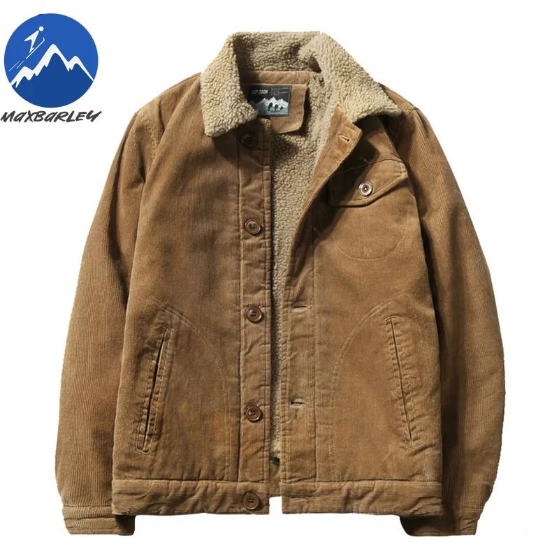 Mens Winter Corduroy Parka Plus Velvet Cotton Jacket Korean Casual Style 4