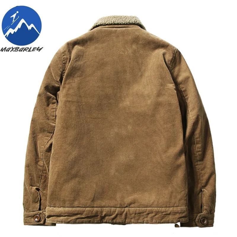Mens Winter Corduroy Parka Plus Velvet Cotton Jacket Korean Casual Style 5