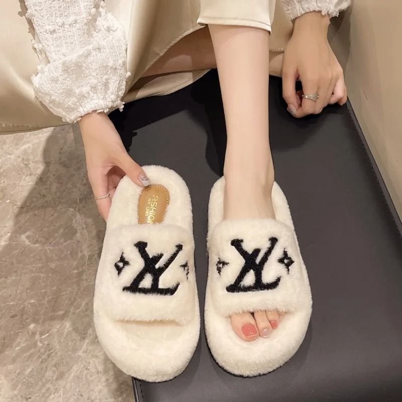 Womens Furry Slippers Plush Fur Slide Sandals For Home And Party 4