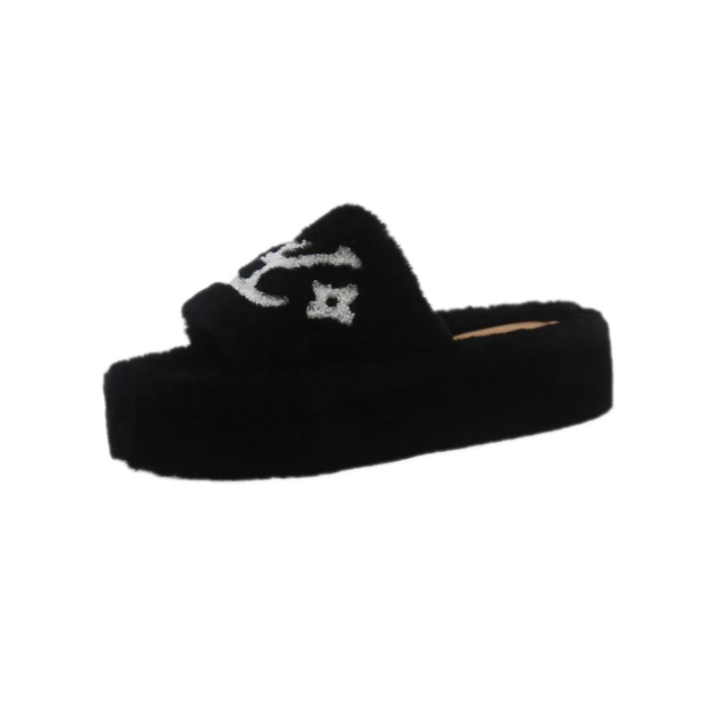 Womens Furry Slippers Plush Fur Slide Sandals For Home And Party 1