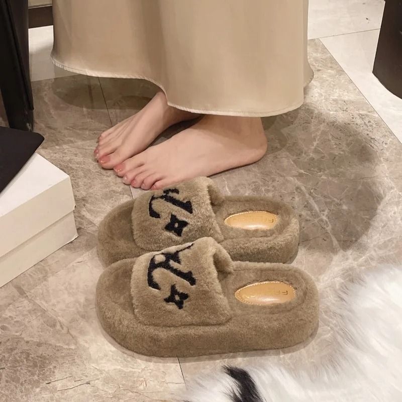 Womens Furry Slippers Plush Fur Slide Sandals For Home And Party 8