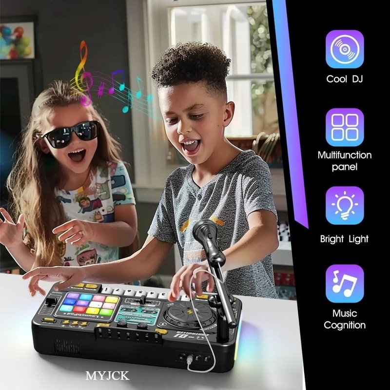Kids DJ Mixer Keyboard With Microphone Bluetooth DJ Turntable Piano Set 1