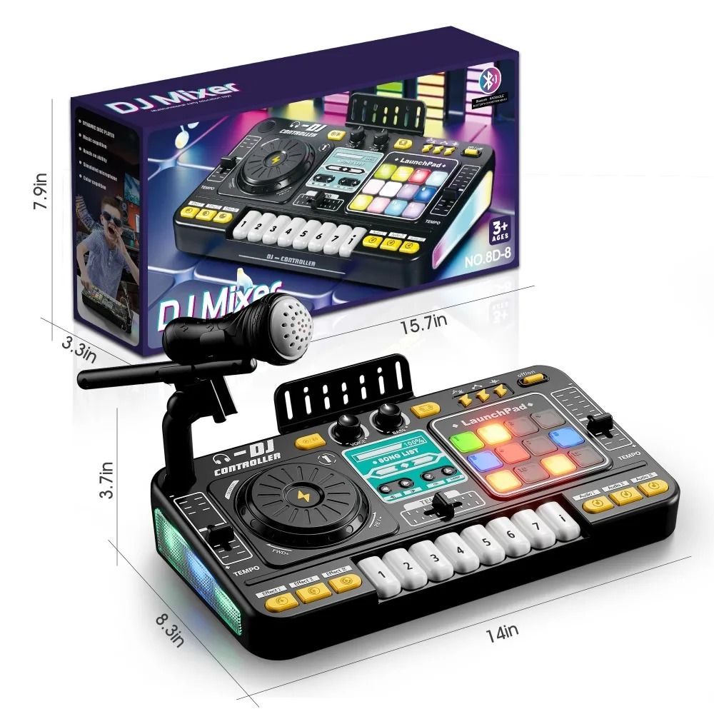 Kids DJ Mixer Keyboard With Microphone Bluetooth DJ Turntable Piano Set 3
