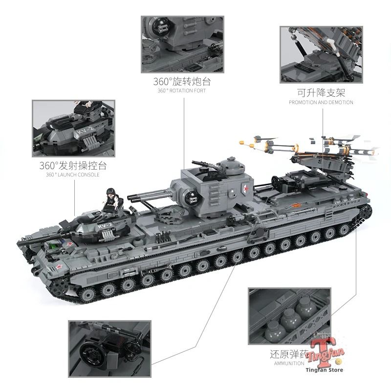 WW2 Soviet KV 2 Tank Building Blocks Military Model DIY Brick Set 4