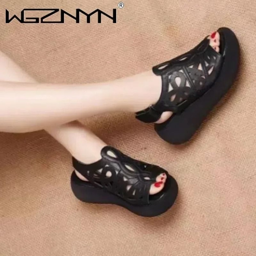 Designer Soft Leather Wedge Sandals For Women Retro Summer Heels 3