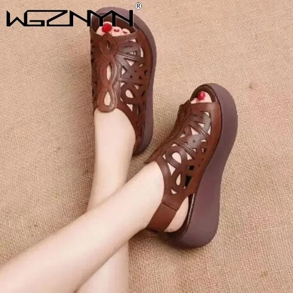 Designer Soft Leather Wedge Sandals For Women Retro Summer Heels 7