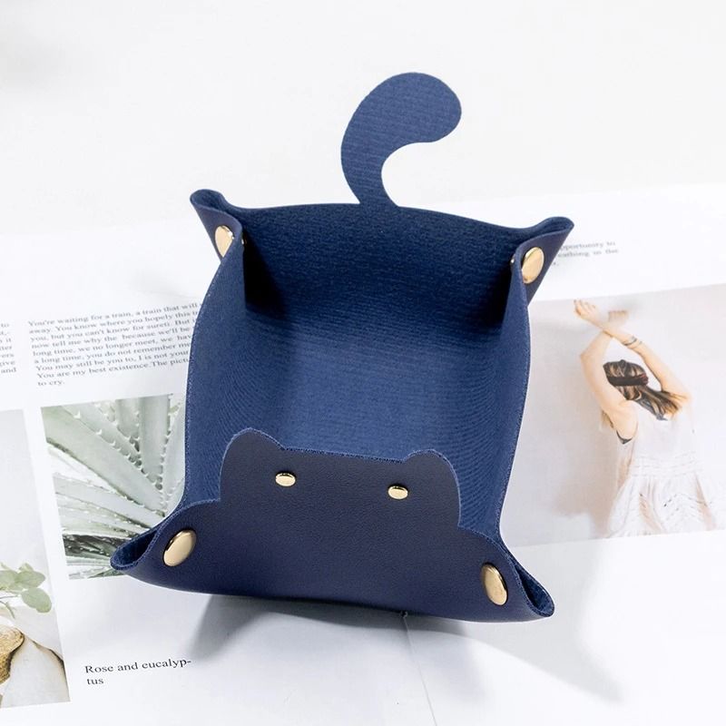 PU Leather Cat Shape Storage Tray Desktop Jewelry Organizer 5