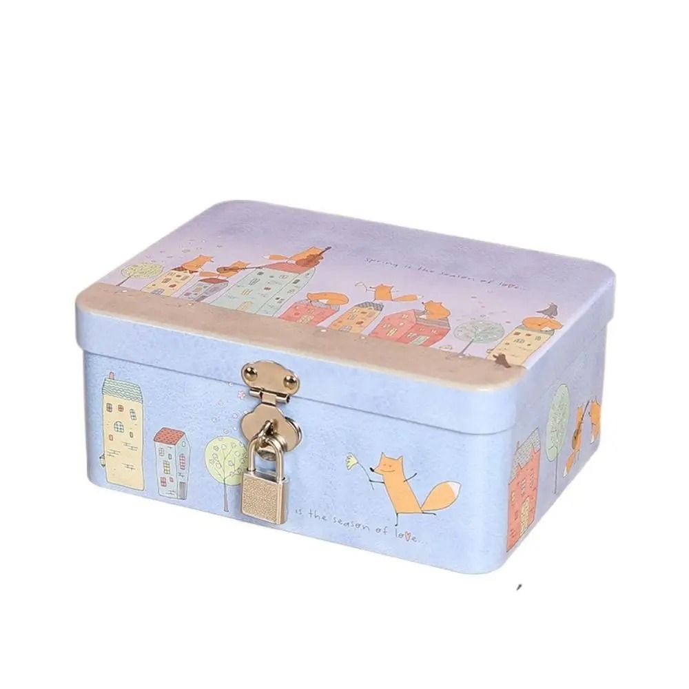 Vintage Tinplate Storage Box With Lock And Key Large Capacity Metal Case 6